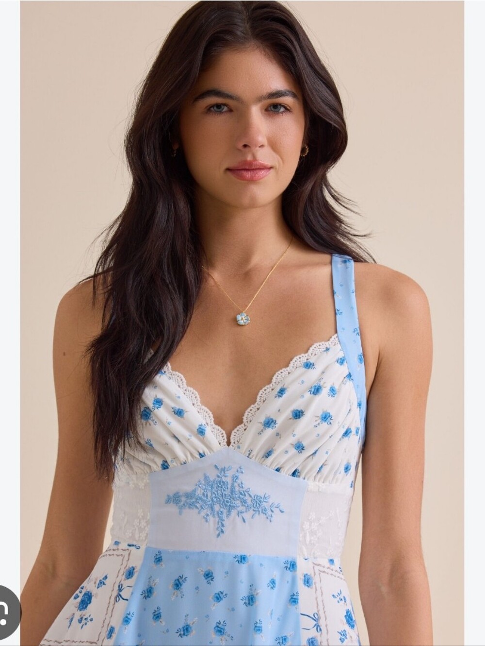 Altar'd State Blue & White Lotus Patchwork Mini Dress